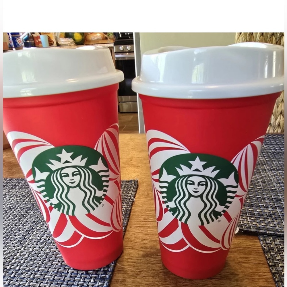 Starbucks Festive Red Tumblers with Peppermint Swirl